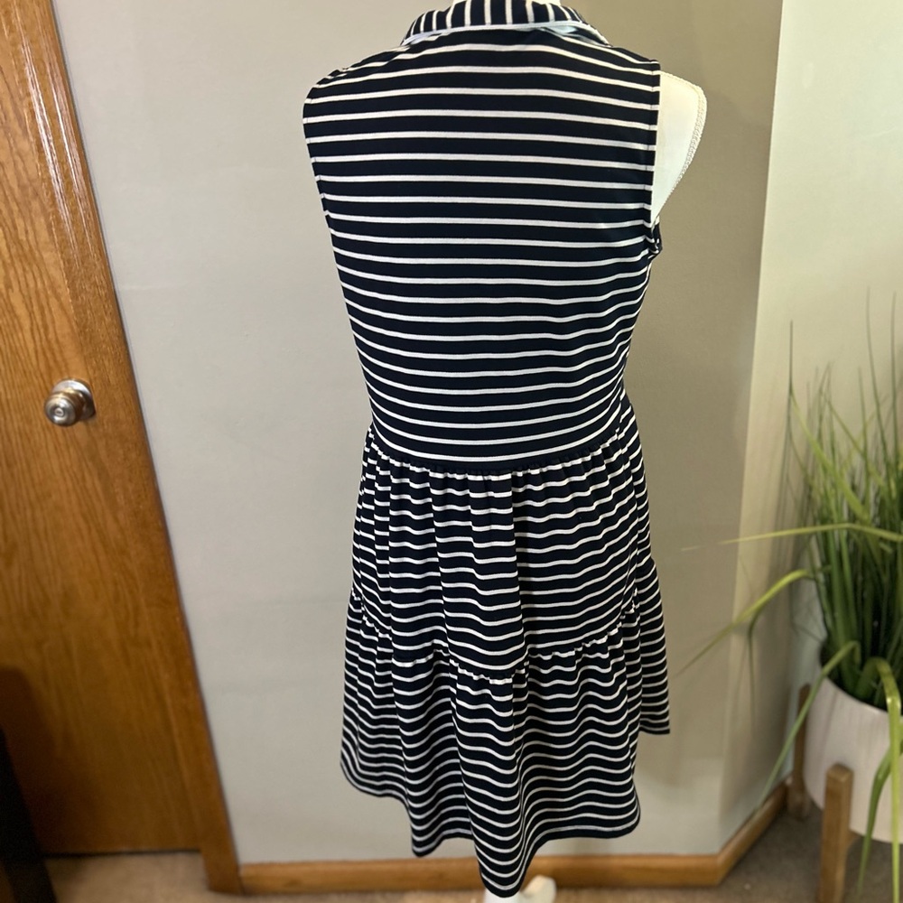 Nautica Navy & White Striped Sleeveless Collared Dress S coastal summer resort S - Picture 4 of 7